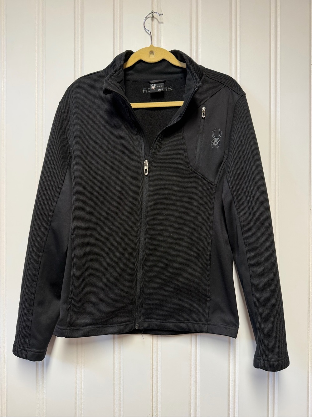 Spyder Men's Raider Waffle Knit Hybrid Full Zip Fleece Jacket Black Size S